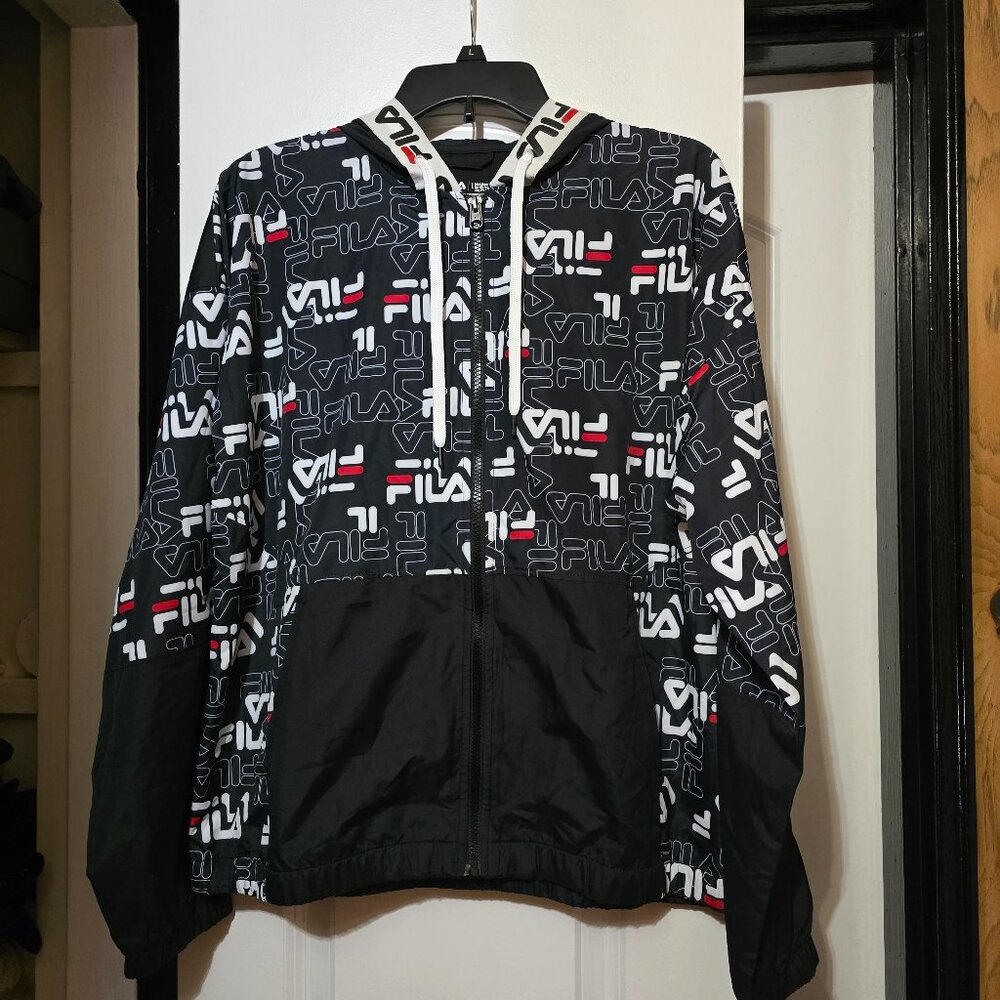 Fila Women's Black Logo Athletic Full Zip-up Lightweight Windbreaker Size Large